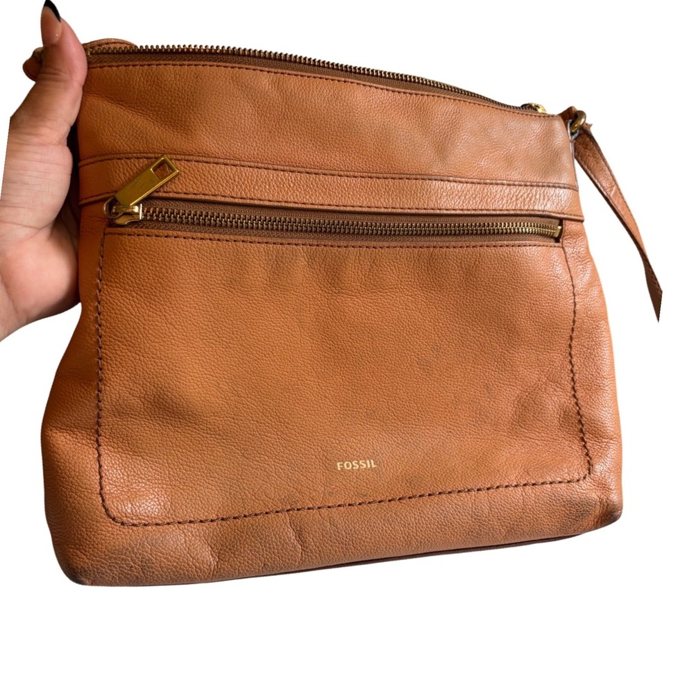 Fossil Brown Leather Crossbody Bag ZB6722 Fiona Large Crossbody Tan